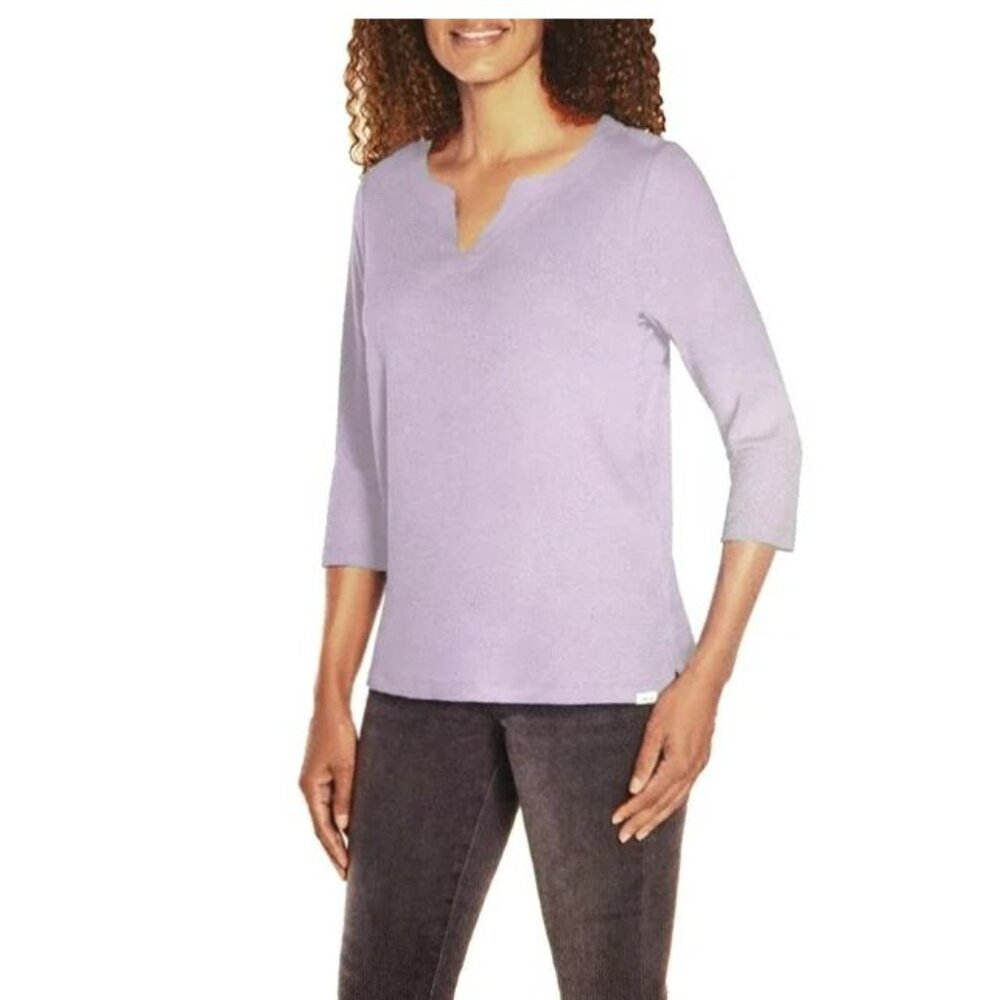 ORVIS - Pima Cotton Split-Neck 3/4 Sleeve Tunic-Length Tee-Lt Purple M